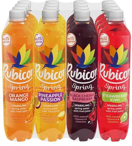 Rubicon Sparkling Spring Water Mixed Pack, 16 x 500ml Juice (Orange Mango, Strawberry Kiwi, Black cherry raspberry, Pineapple Passion)