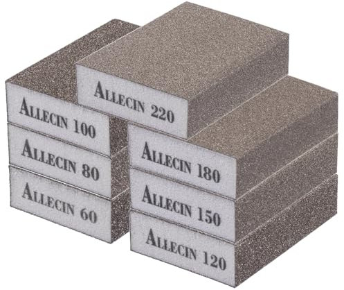 ALLECIN Sanding Sponge 60 80 100 120 150 180 220 Grit Reusable and Washable Wet Dry Sand Block Coarse Medium Fine Sandpaper Blocks for Wood Drywall Metal Crafts (Pack of 7 Pcs)