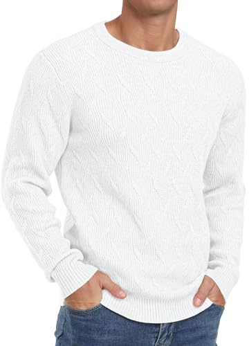Sailwind Pull tricoté pour homme à col rond - Chaud - Manches longues - Molleton doux - Sweatshirt - Haut en maille, blanc, M