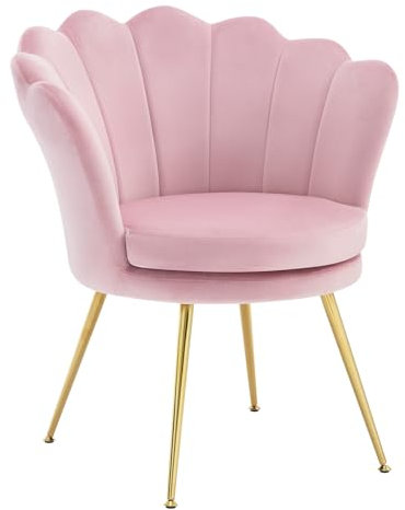 WOLTU Ohrensessel Blumenform, Schminktisch Stuhl, Wohnzimmer Schlafzimmer Balkon, mit Samtbezug, Metallbeinen, Rosa