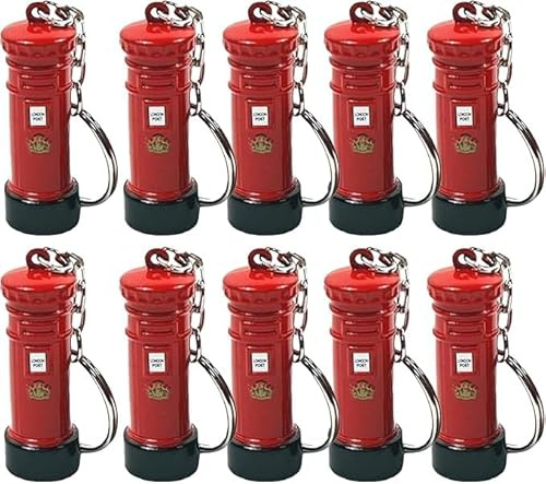 Bamyli Key Rings, 10Pcs London Post Box Key Chains, 3D Die Cast Metal Royal Mail Design, British Souvenirs Gifts for Travel Keepsakes