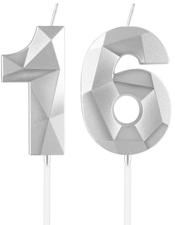 mciskin Silver 16th Birthday Candles, 16th Birthday Decorations for Girl Boy,3D Number 16 Candles for Cake, Pearl Silver Candle Cake Topper Decorations for Birthday Party Weddings Anniversary Supplies