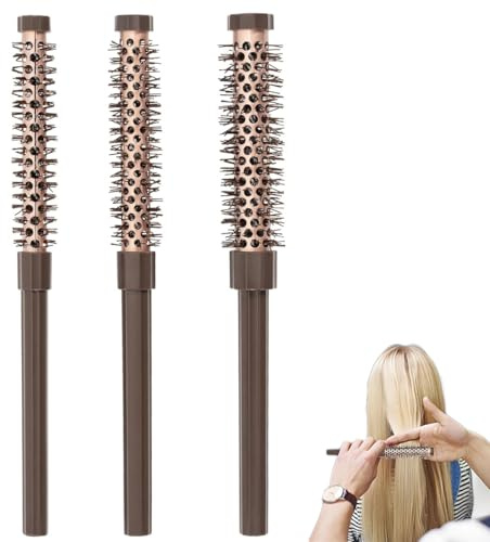 3 Pcs Round Hair Brush for Blow Drying, Curly Hair Brushes Set Anti-Static Hairbrushes for Detangling, Styling Hairs Comb for Women Men Separating Shaping Drying Curling Reduce Frizz - Dark Brown