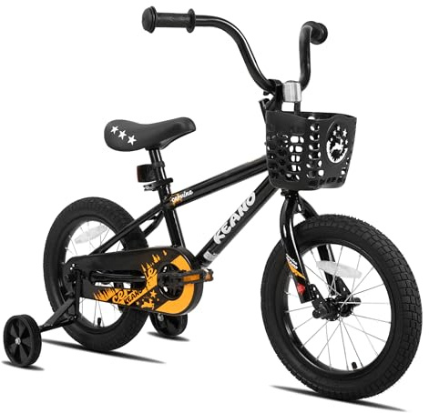 KEANO Cervine 14 Inch Kids Bike for Boys Girls Ages 3-5 Years, 14Inch Toddler Bikes with Training Wheels and Basket, Children Bicycles Black