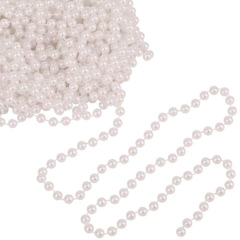 WedDecor White Christmas Metallic Bead Garland 9 Metres Shiny Pearl String for Xmas Tree Decoration, Beaded Tinsel Chain for Crafts, Ornaments, Holiday & For Festive Decor, 1pc
