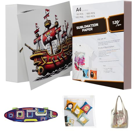 Lot de 100 feuilles de papier de sublimation professionnel à séchage rapide pour t-shirts, tasses, métal, céramique, étuis de téléphone, tissu en coton - Format A4 - 120 g