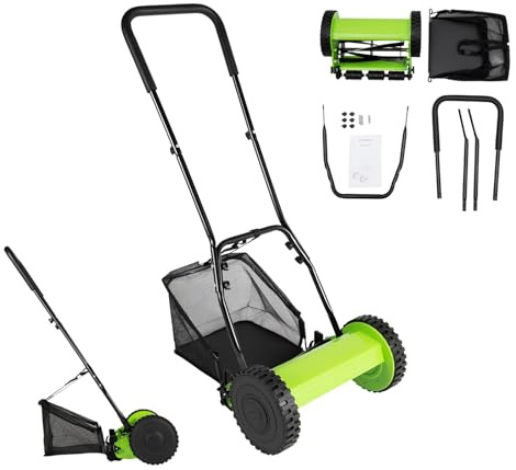 Handrasenmäher Spindelmäher manuell mit 23L Fangkorb, 30cm Schnittbreite, Höhenverstellung 12-45mm, leiser Rasenmäher ohne Motor, für Garten, Gehweg, einfach zu bedienen, ideal für kleine Flächen