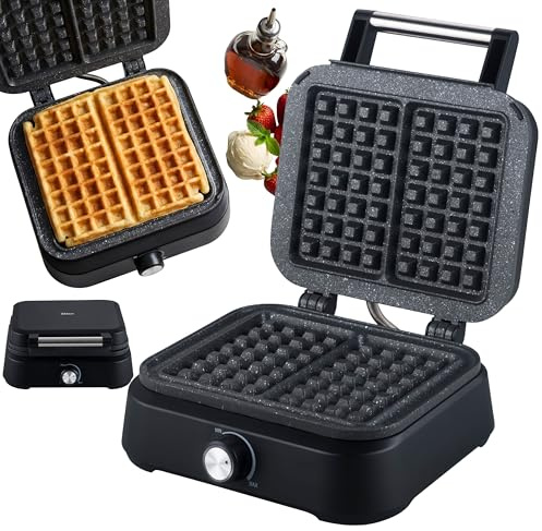 Piastra per waffle belga doppia – XXL piastre 1.500 Watt 95°C-205°C Macchina per waffle Waffle Maker rivestimento antiaderente nero opaco tecnologia Cool Touch Canale di troppopieno