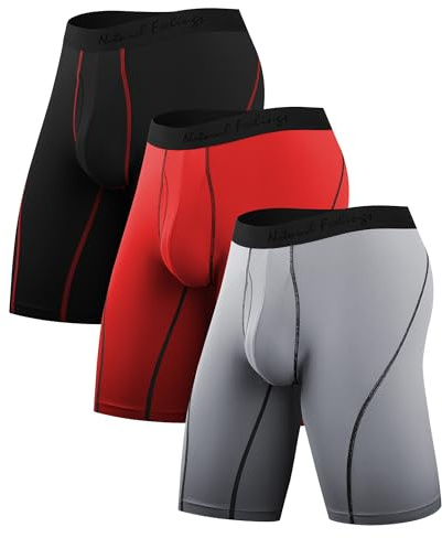 9 Mesh Underwear Anti Chafe Mens Boxer Briefs Long leg Underwear 3-Packs | Quick Dry Men Boxers Shorts Multipack Breathable Men's Boxer Shorts Open-fly Anti Chafing Boxers Running Underwear S-2XL