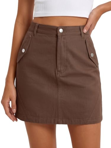 Bridesmay Womens Cargo Denim Mini Skirts with Pockets for Casual Summer | Ladies A Line High Waisted, Stretch Jean y2k, with Buttons, Pencil Short Skirt for Women uk, for Work Business Festival