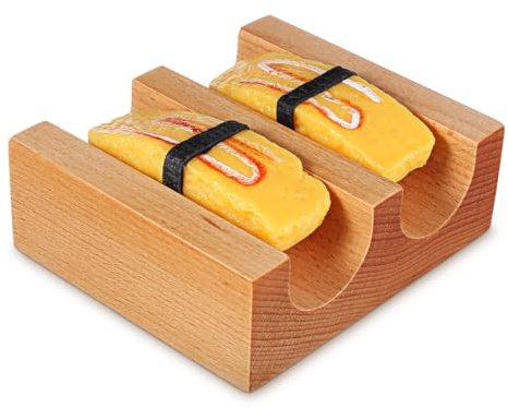 Didiseaon Sushi Taco Holder: Wooden Sushi Roll Holder U Shaped Taco Stand 2-Grid Serving Tray for Japanese Style Food Display at Home or Restaurant
