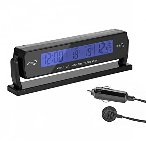 VBESTLIFE Sveglia di Tensione Automatica per Auto Digitale Multifunzione con Termometro per Temperatura Interna/Esterna Display LCD Rilevatore di Voltaggio Batteria Rilevatore Misuratore