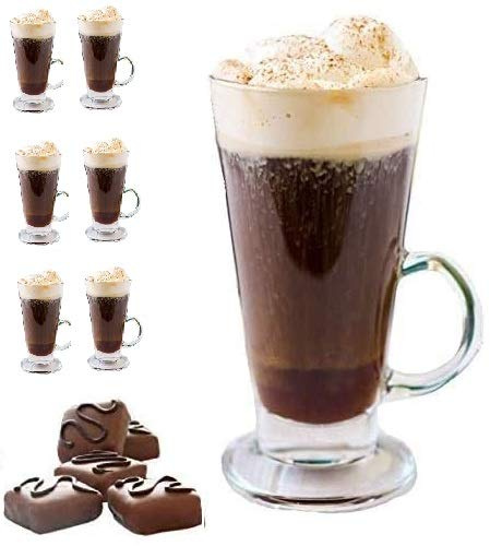 Chefcaptain Irish Coffee Mug Tall glass, Latte Cups, Cappuccino and Hot Chocolate Mugs with Handle, Clear Glass, ZERO LEAD for Hot Ounces 6-piece Set (8.5 Ounces)