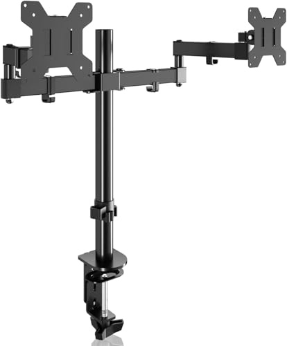 Bracwiser Soporte Doble para Monitores de 13-27 Pulgadas, Brazo Monitor Doble Ajustable en Altura, Inclinable, Giratorio y Rotativo, Carga Máx. 10kg por Brazo, VESA 75/100mm, Negro, MD7442