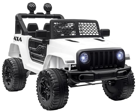 HOMCOM Voiture Électrique pour Enfants 12 V 5 km/h Max. 100x65x72cm Blanc | Roue Arrière Motrice, avec Télécommande, Son et Effet Lumineux
