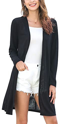 Woolicity Donna Lungo Leggero Cardigan a Maniche Lunghe Elegante Aperto Davanti Cardigan Casual
