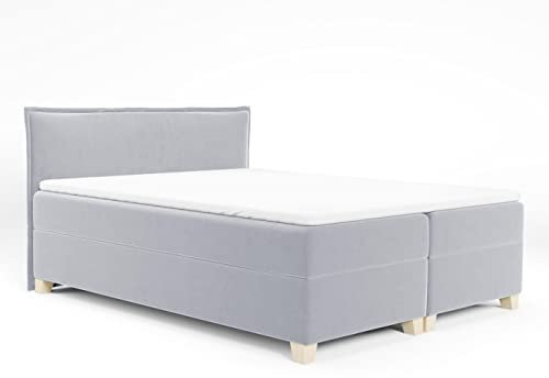 Boxspringbett Fren mit 2 Bettkästen - Doppelbett mit Bonell-Matratze und Topper, Polsterbett mit Holzfüße, Bett, Bettgestell Schlafzimmer (Grau (Paros 05), 180 x 200 cm)