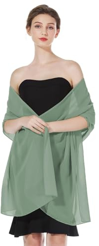 BEAUTELICATE Chiffon Shawl and Wraps Lightweight Scarfs Stole Silk Feeling Sheer Cover Up For Women Summer Wedding Bridesmaids Evening(Widen - Dusty Sage)