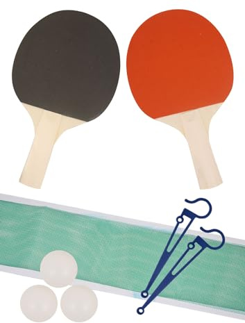 Table Tennis Set - Ping Pong Set with 2 Bats, 3 Balls, Net, 2 Net Clips, For Indoor and Outdoor Use, Portable Travel Pingpong