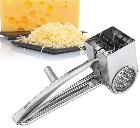 Vriusi Rotierende Käsereibe aus Edelstahl, drehbare Käsereibe, Käsereibe aus Edelstahl, Käsereibe und Butter, Küchenutensilien, Mahlwerk mit Kurbel, rotierende Reibe aus