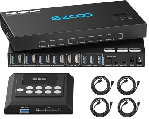 4K@60Hz HDMI KVM-Switch USB 3.0, 4 Computer, 2 Monitore, EDID-Emulatoren, 4 PCsKVM-Matrix-Switch die 2 Displays und 4 USB 3.0-Anschlüsse sowie SPDIF L/R-Audio teilen. Unterstützt Matrix- und Spi