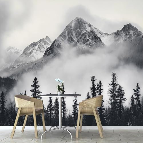 Fototapete Nebel Wald Schneebedeckte Berge Tapete Fototapete， Natur Tapete Wandbilder Wohnzimmer Schlafzimmer Kinderzimmer Dekoration Moderne Wanddeko 250×175 cm