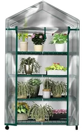 Invernadero portátil con Ruedas de Bloqueo y Cubierta de PVC for jardinería en Interiores y Exteriores, de 4 Niveles, 27 x 19 x 63 Pulgadas