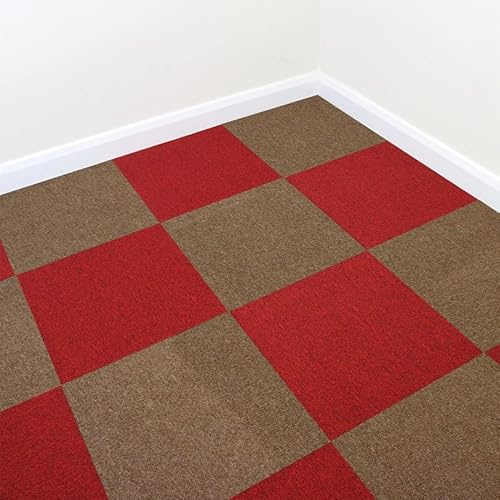 40 Losetas Moqueta Arena y Rojo Escarlata 50x50cm 10m² Parches Moqueta Casa Hogar Oficina Tienda Taller Losetas Alfombra Baldosas Suelo Adhesivas Resistentes Facil Instalación Carpet Floor Tiles