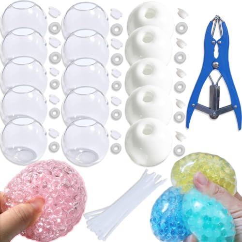 15-delat gör-det-själv-stressboll-set – tomma fodral med luftpump och expanderverktyg för att göra tryckbollar, skapa dina egna fidgetbollar för vuxna (8 vita + 7 transparent)