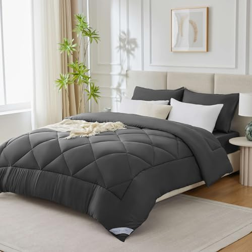 WAVVE Coperta Invernale 450GSM in Microfibra, Piumino Letto Singolo 135x200 cm, Piumino Tutte le Stagioni per Letto 80/90x190, Caldo con Imbottitura Spessa 450g/m², 135 x 200 Grigio