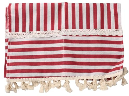 GORGECRAFT Funda Protectora para Horno Microondas de 100 × 35cm de Algodón Y Lino A Prueba de Aceite Decorativa con Bolsillos de Almacenamiento para el Control del Polvo (Raya Roja).