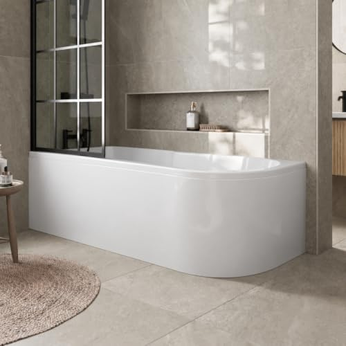 Baystone® 1700 x 725mm J Shaped Side Front Bath Panel 30mm Acrylic Modern Panels for Bathroom Baths Bathtub Soaking Tubs Smooth White