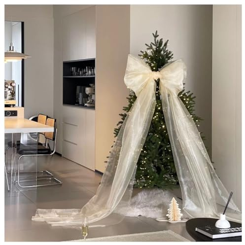 BrightGlow Lazo para árbol de Navidad extragrande, lazo de organza gigante, lazo de satén, decoración navideña, lazo gigante para boda, árbol de Navidad, cumpleaños, color beige, 50 x 200 cm