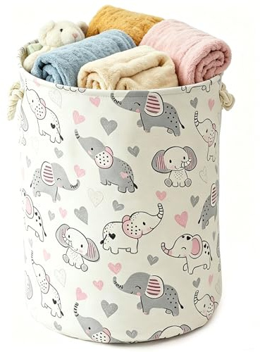 Laundry Basket 58L Toy Baskets for Kids Extra Large Baby Hamper Basket Nursery Hamper Foldable Toy Storage Baskets with Drawstring Closure, Washing Basket Nursery Furniture for Living Room - Elephant