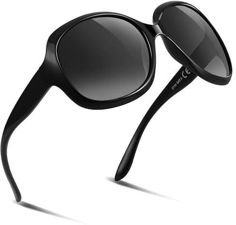 kunchu Vintage Sonnenbrille Damen Herren Polarisiert ÜberGroße-UV400 Schutz Groß Klassisch Trendy Retro Sonnenbrille für Damen Oversized Rahmen Brille-Schwarz