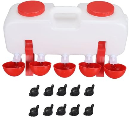 Abbeveratoio per polli di grande capacità da 10 litri, mangiatoia per pollame con 10 tazze d'acqua, distributore automatico di acqua con riempimento dall'alto per oca anatra, (Semiautomatico)