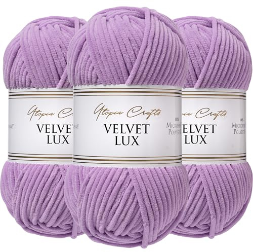 Utopia Crafts Velvet Lux Chenille Super Soft Chunky Yarn for Knitting and Crochet 3x 100g (Soft Lilac)