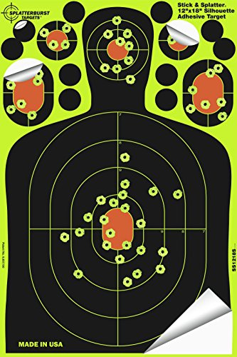 Splatterburst Targets - 12 x18 inch - Stick & Splatter Adhesive Silhouette Shooting Target - Shots Burst Bright Fluorescent Yellow Upon Impact - Gun - Rifle - Pistol - Airsoft - Air Rifle (50 Pack)