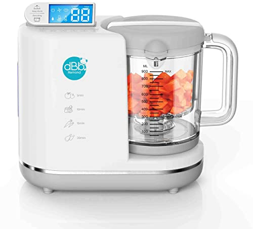 dBb Remond - Robot de cocina multifunción para bebé, 6 en 1, cocido al vapor, mezcla, hacha, esterilización, calentamiento, descongelado, limpiador automático - blanco y gris