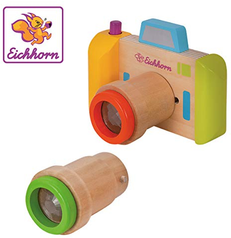 Eichhorn 100003460 - Kamera und Kaleidoskop, 3 teilig, Kamera und 2 Objektive mit Drehfunktion, Material Birkenholz, Für Kinder ab einem Jahr geeignet Drehfunktion, Material Birkenholz, Für Kinder ab 1 Jahr geeignet
