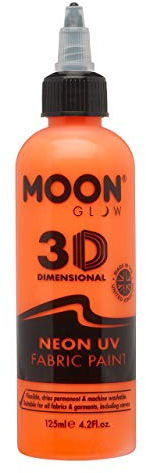 Moon Glow, Neon-UV-3D-Stofffarbe, Textilfarbe für Kleidung, T-Shirts, Taschen, Schuhe und Leinwand (Intensives Orange, 125 ml (1er-Pack))