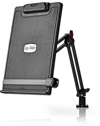 Ex-Pro Full Motion Ergonomische Verstellbare Schreibtischhalterung Kopierhalter mit Linienführung, Dokumentenhalter mit verstellbarem Arm und Clip, Schwarz/Grau