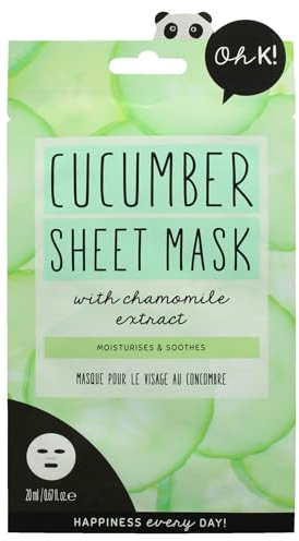 Oh K! Soothing Cucumber Sheet Mask for Sensitive Skin, Hydrating and Reduces Redness, Biodegradable, Vegan and Cruelty Free, 27g