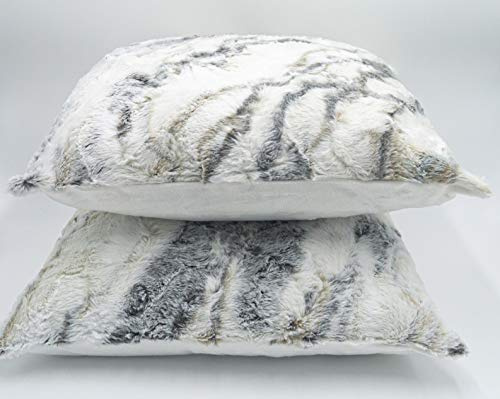 Lex's Linens Pack of 2 Opulence Premium Faux Fur Cushion Covers (Marble Wolf, 45 x 45 cm)