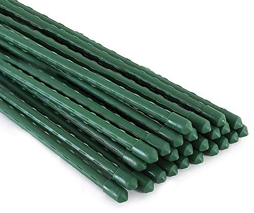 Xiny Tool Garden Stakes, 25 Pack 4 Ft Steel Plant Garden Tomato Stakes with Plastic Coat for Climbing Plants (25 Pack 48 Inch)
