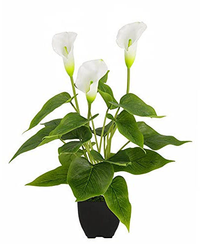 Artificial Plants Flowers, Real Touch Fake Calla Lily Plant Greenery Shrubs Silk Flower for Wedding Bridle Bouquet Indoor Outdoor Home Kitchen Office Table Decor- Artificial Potted Plant White