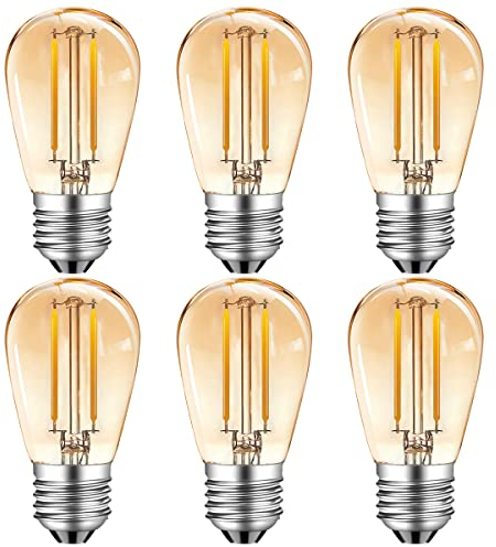 MZYOYO 2W S14 E27 LED Edison Lampadina,2W LED Filamento Vintage,150LM,2700K Bianco Caldo,Sostituisce Lampade Alogene 15W,Fascio 360°,Vetro,Non Dimmerabile,Ambra,Confezione da 6