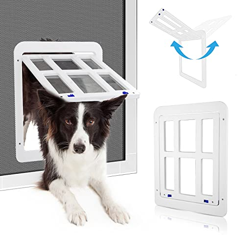 PETLESO Clapet pour animaux de compagnie pour moustiquaire - Avec aimants - Chatière pour chat - Porte moustiquaire - Installation facile pour chat/chien - Blanc (34 cm x 44 cm)