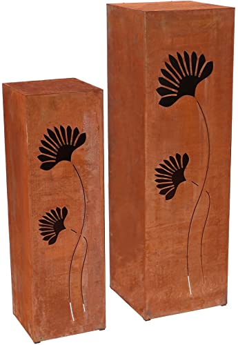 KOTARBAU® Ecorost Lot de 2 colonnes décoratives en forme de colonne de fleurs en patine pour le jardin, l'entrée de la maison Motif floral