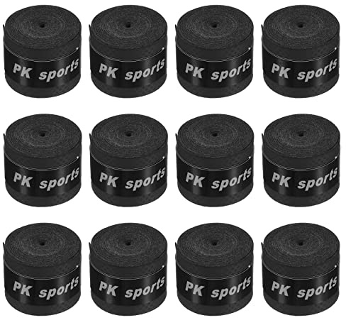PATIKIL 43.3 Tennis Racket Grip Tape, 12 Pack PU Overgrip Round Groove Non-Slip Absorb Sweat for Badminton Fishing Rod, Black